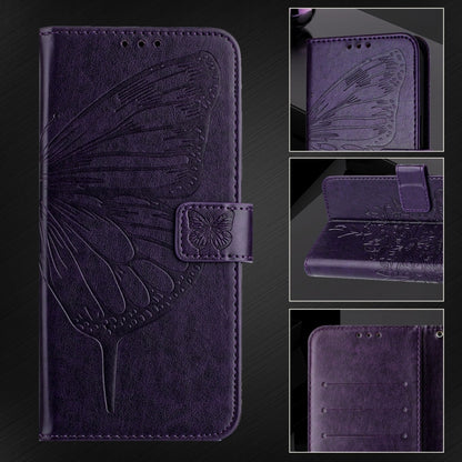 For iPhone 16 Embossed Butterfly Leather Phone Case(Dark Purple) - iPhone 16 Cases by buy2fix | Online Shopping UK | buy2fix