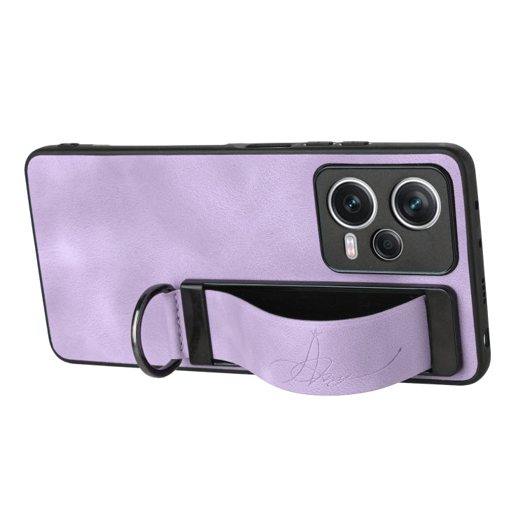 For Xiaomi Redmi Note 12 Pro 5G Global Wristband Holder Leather Back Phone Case(Purple) - Xiaomi Cases by buy2fix | Online Shopping UK | buy2fix