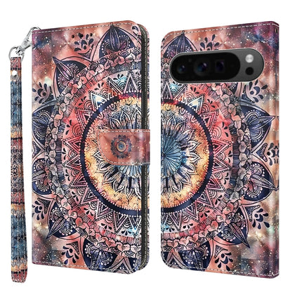 For Google Pixel 9 3D Painted Pattern Leather Phone Case(Colorful Mandala) - Google Cases by buy2fix | Online Shopping UK | buy2fix