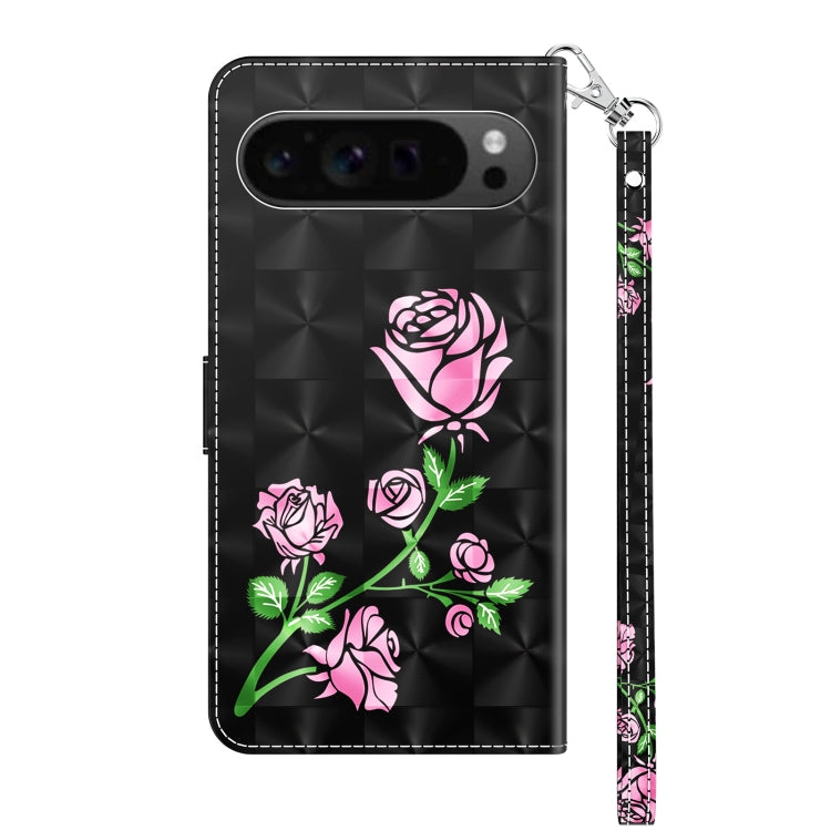 For Google Pixel 9 Pro XL 3D Painted Pattern Leather Phone Case(Rose) - Google Cases by buy2fix | Online Shopping UK | buy2fix