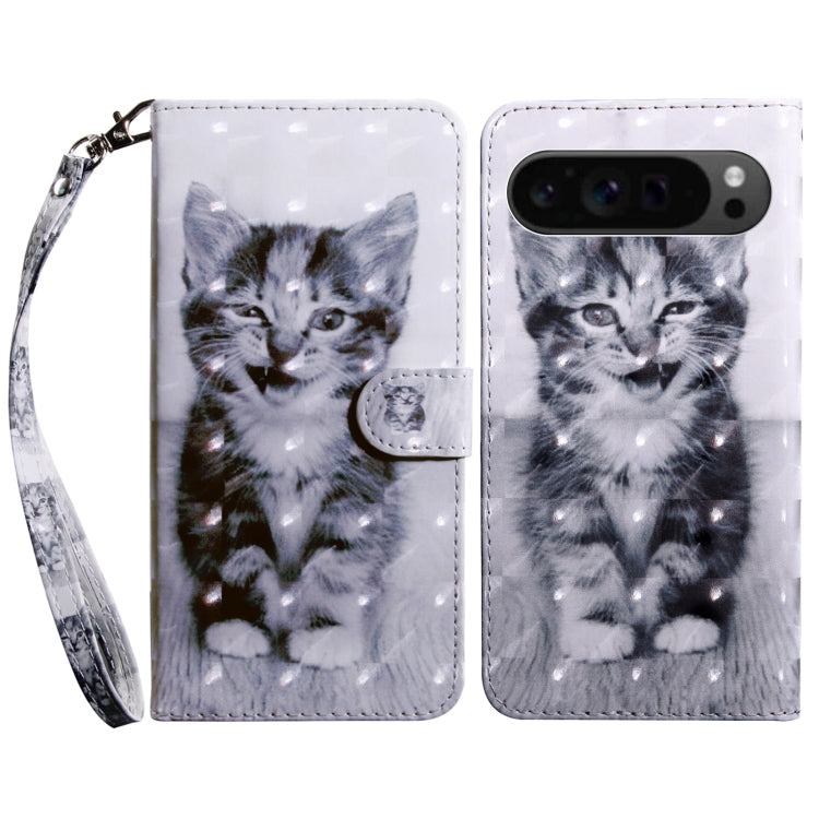 For Google Pixel 9 Pro XL 3D Painted Pattern Leather Phone Case(Smile Cat) - Google Cases by buy2fix | Online Shopping UK | buy2fix