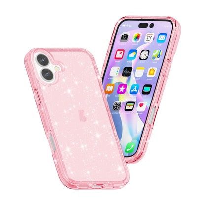 For iPhone 16 Shockproof Terminator Glitter Powder Phone Case(Pink) - iPhone 16 Cases by buy2fix | Online Shopping UK | buy2fix