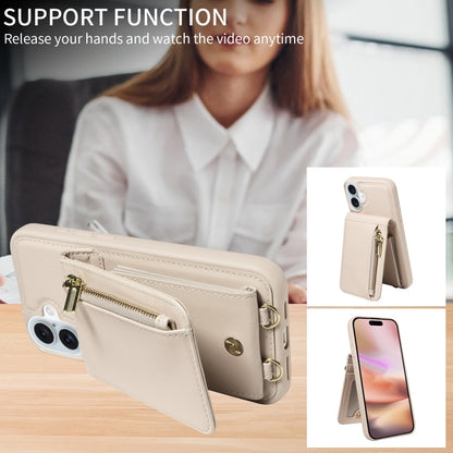 For iPhone 16 Plus Crossbody Lanyard Zipper Wallet Leather Phone Case(Beige) - iPhone 16 Plus Cases by buy2fix | Online Shopping UK | buy2fix