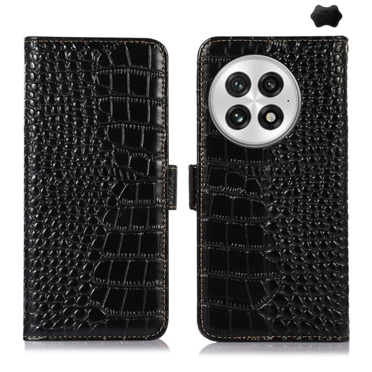 For OnePlus Nord 13 Crocodile Top Layer Cowhide Leather Phone Case(Black) - OnePlus Cases by buy2fix | Online Shopping UK | buy2fix