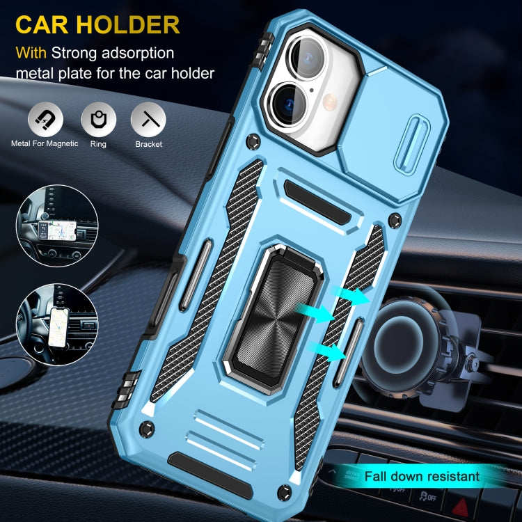 For iPhone 16 Plus Armor PC + TPU Camera Shield Phone Case(Light Blue) - iPhone 16 Plus Cases by buy2fix | Online Shopping UK | buy2fix