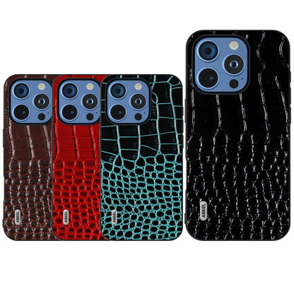 For iPhone 16 Pro ABEEL Genuine Leather Crocodile Pattern Black Edge Phone Case(Black) - iPhone 16 Pro Cases by buy2fix | Online Shopping UK | buy2fix