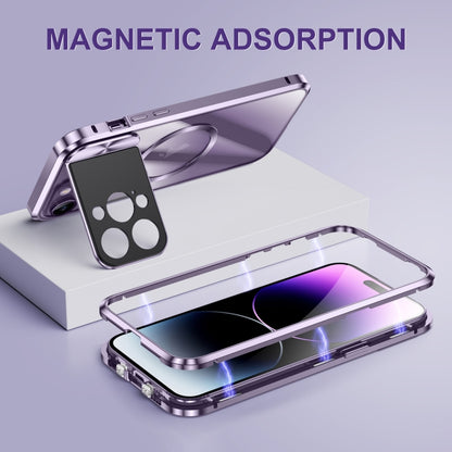 For iPhone 14 Large Window Holder MagSafe Magnetic Metal Phone Case(Black) - iPhone 14 Cases by buy2fix | Online Shopping UK | buy2fix