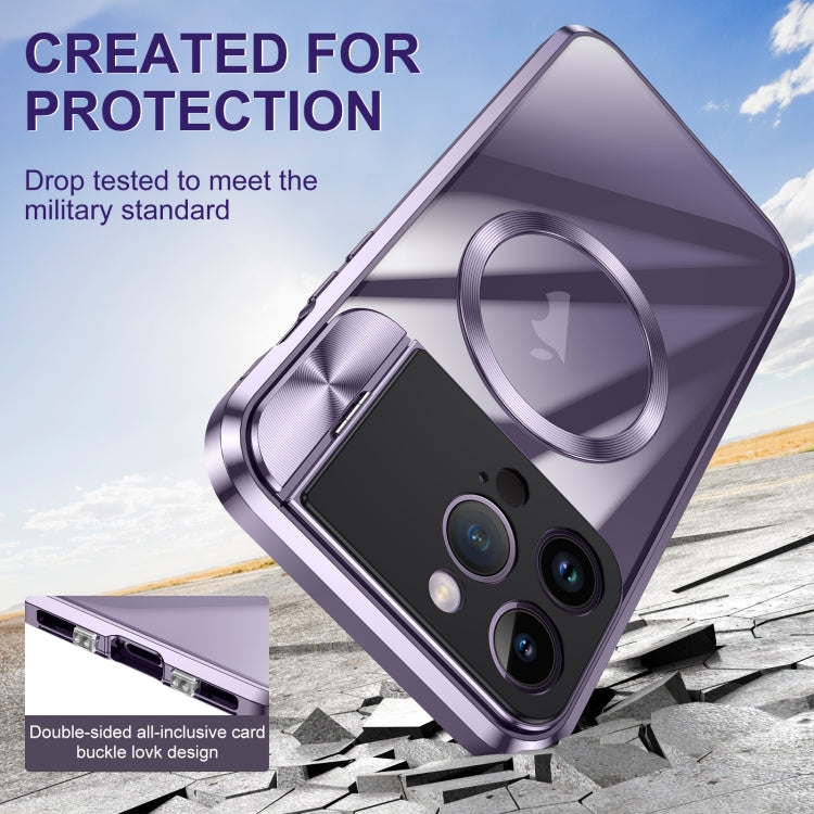 For iPhone 15 Pro Max Large Window Holder MagSafe Magnetic Metal Phone Case(Purple) - iPhone 15 Pro Max Cases by buy2fix | Online Shopping UK | buy2fix