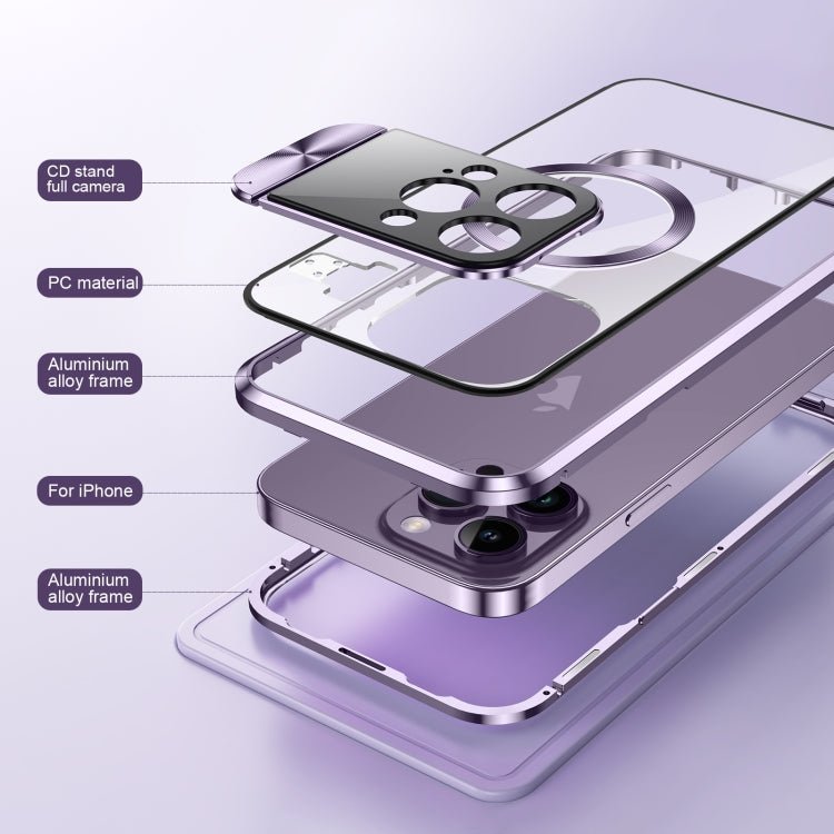 For iPhone 15 Pro Max Large Window Holder MagSafe Magnetic Metal Phone Case(Purple) - iPhone 15 Pro Max Cases by buy2fix | Online Shopping UK | buy2fix