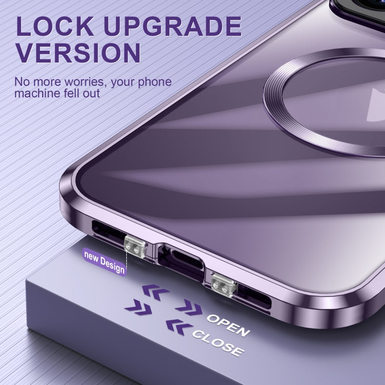 For iPhone 14 Large Window Holder MagSafe Magnetic Metal Phone Case(Purple) - iPhone 14 Cases by buy2fix | Online Shopping UK | buy2fix