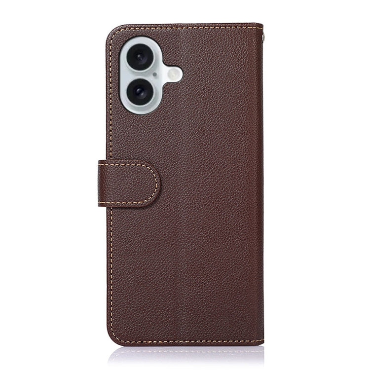 For iPhone 16 Plus KHAZNEH Litchi Texture Leather RFID Phone Case(Brown) - iPhone 16 Plus Cases by buy2fix | Online Shopping UK | buy2fix