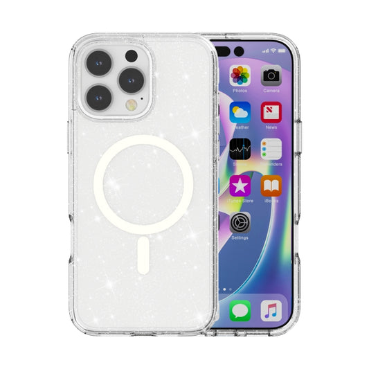 For iPhone 16 Pro Terminator Style Glitter Powder MagSafe Magnetic Phone Case(White) - iPhone 16 Pro Cases by buy2fix | Online Shopping UK | buy2fix