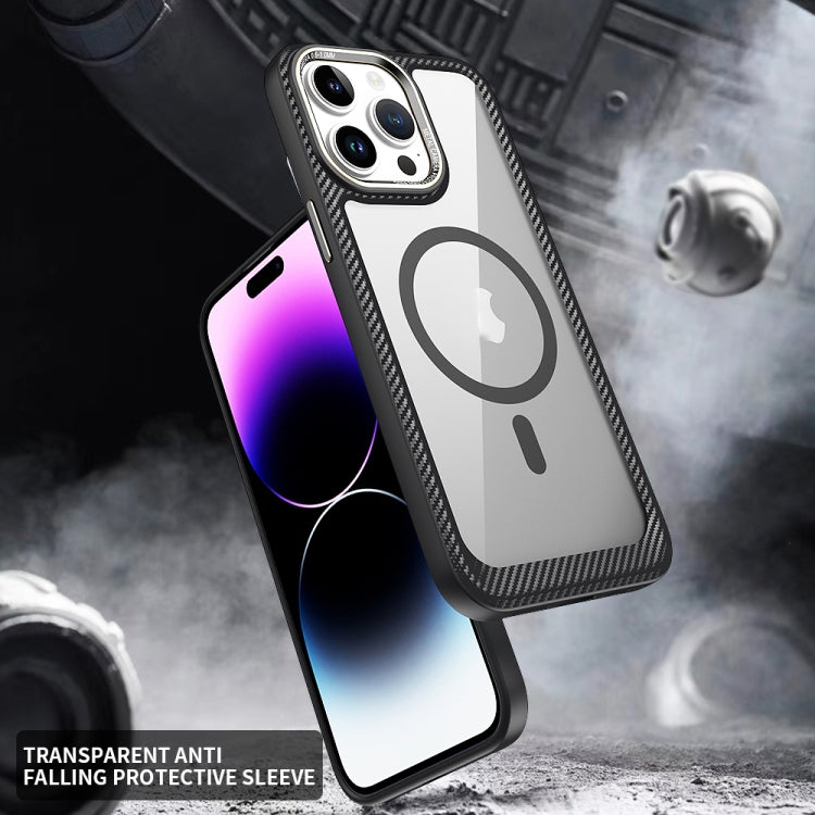 For iPhone 12 Pro Max MagSafe Carbon Fiber Transparent Back Panel Phone Case(Purple) - iPhone 12 Pro Max Cases by buy2fix | Online Shopping UK | buy2fix