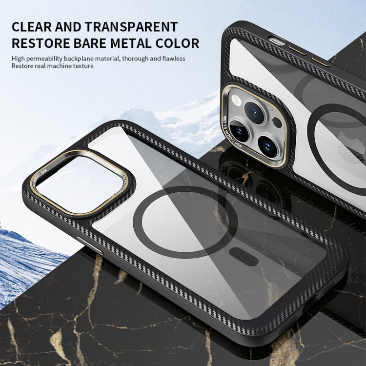 For iPhone 12 Pro Max MagSafe Carbon Fiber Transparent Back Panel Phone Case(Black) - iPhone 12 Pro Max Cases by buy2fix | Online Shopping UK | buy2fix