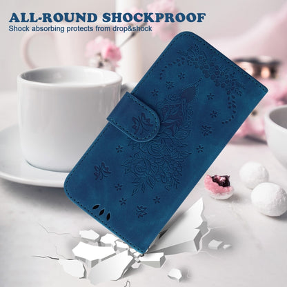 For Motorola Moto G Play 4G 2024 Butterfly Rose Embossed Leather Phone Case(Blue) - Motorola Cases by buy2fix | Online Shopping UK | buy2fix