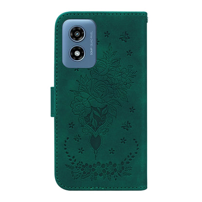 For Motorola Moto G Play 4G 2024 Butterfly Rose Embossed Leather Phone Case(Green) - Motorola Cases by buy2fix | Online Shopping UK | buy2fix