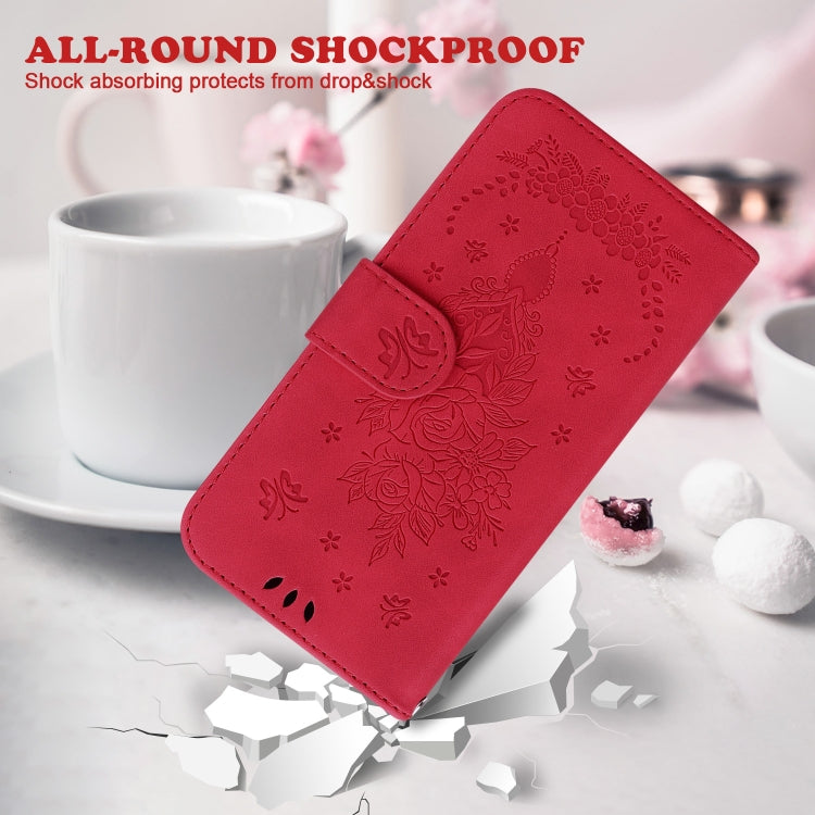 For Motorola Moto G Power 5G 2024 Butterfly Rose Embossed Leather Phone Case(Red) - Motorola Cases by buy2fix | Online Shopping UK | buy2fix