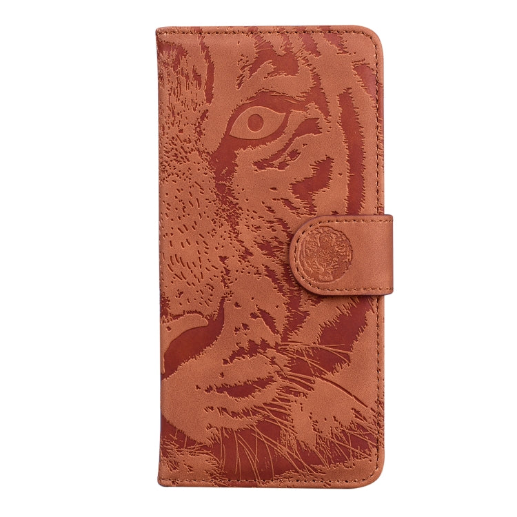 For iPhone 16e Tiger Embossing Pattern Leather Phone Case(Brown) - iPhone 16e Cases by buy2fix | Online Shopping UK | buy2fix