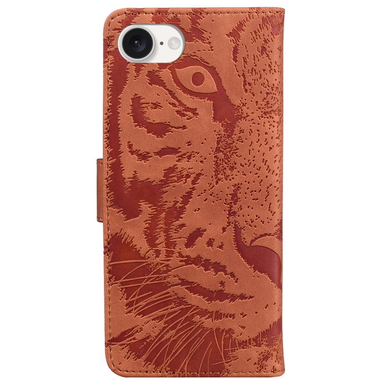 For iPhone 16e Tiger Embossing Pattern Leather Phone Case(Brown) - iPhone 16e Cases by buy2fix | Online Shopping UK | buy2fix