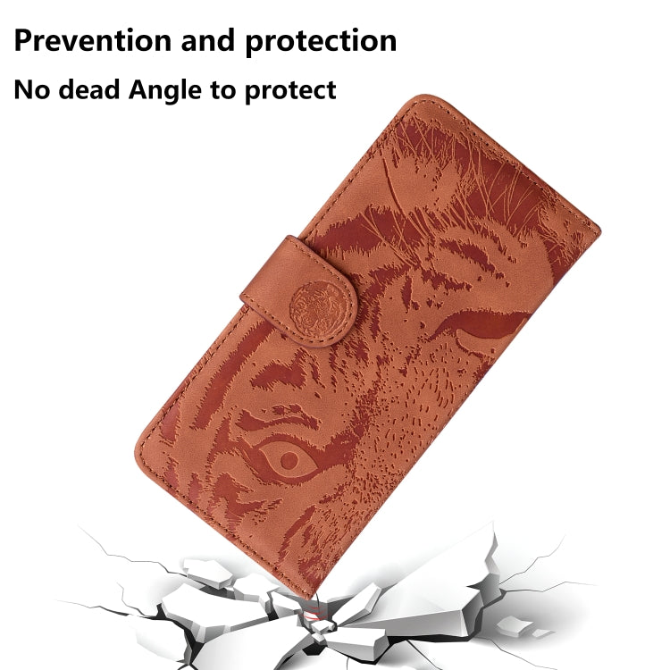 For iPhone 16e Tiger Embossing Pattern Leather Phone Case(Brown) - iPhone 16e Cases by buy2fix | Online Shopping UK | buy2fix