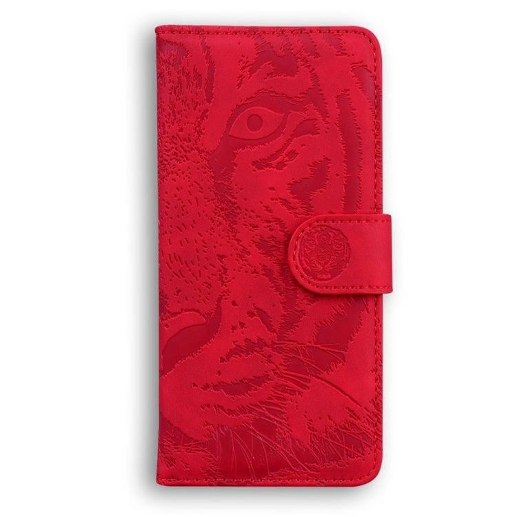 For Motorola Edge 2024 Tiger Embossing Pattern Leather Phone Case(Red) - Motorola Cases by buy2fix | Online Shopping UK | buy2fix