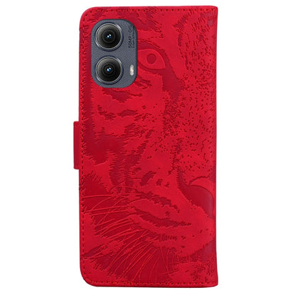 For Motorola Edge 2024 Tiger Embossing Pattern Leather Phone Case(Red) - Motorola Cases by buy2fix | Online Shopping UK | buy2fix