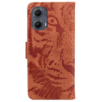 For Motorola Edge 2024 Tiger Embossing Pattern Leather Phone Case(Brown) - Motorola Cases by buy2fix | Online Shopping UK | buy2fix