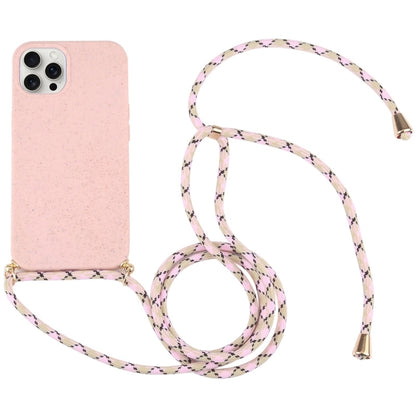 For iPhone 16 Pro Wheat Straw TPU Shockproof Phone Case with Neck Lanyard(Pink) - iPhone 16 Pro Cases by buy2fix | Online Shopping UK | buy2fix