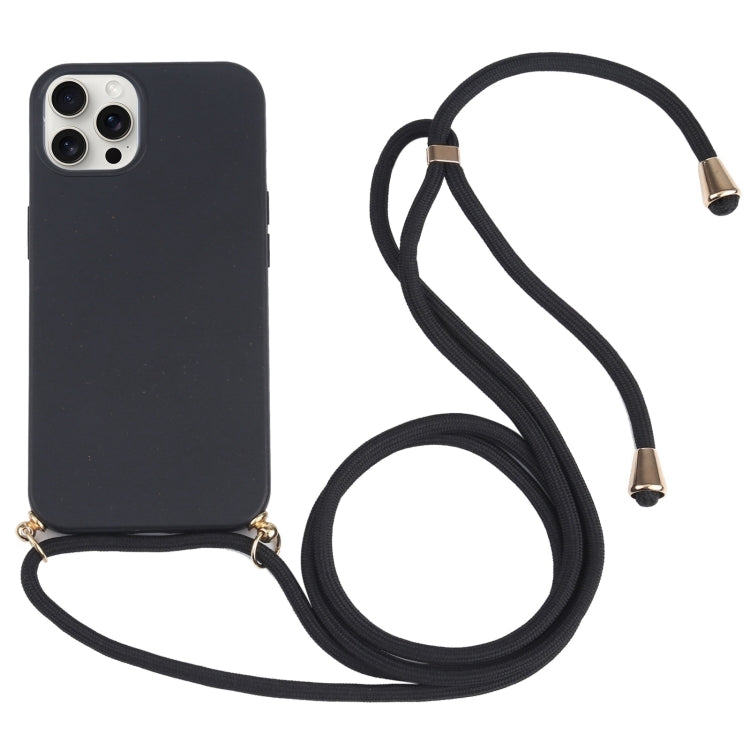 For iPhone 16 Pro Wheat Straw TPU Shockproof Phone Case with Neck Lanyard(Black) - iPhone 16 Pro Cases by buy2fix | Online Shopping UK | buy2fix