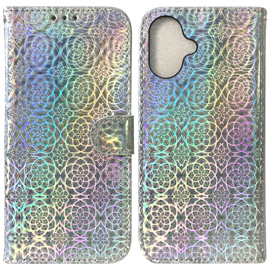 For iPhone 16 Colorful Magnetic Buckle Leather Phone Case(Silver) - iPhone 16 Cases by buy2fix | Online Shopping UK | buy2fix