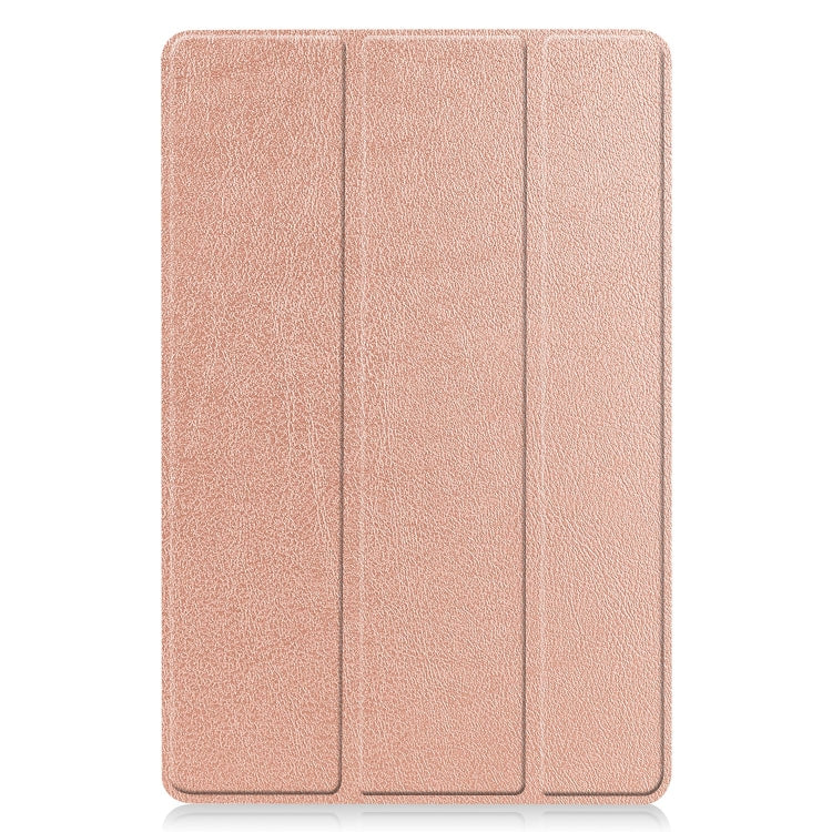 For Samsung Galaxy Tab S9 FE Custer Pure Color 3-Fold Holder Smart Leather Tablet Case(Rose Gold) - Galaxy Tab S9 FE by buy2fix | Online Shopping UK | buy2fix