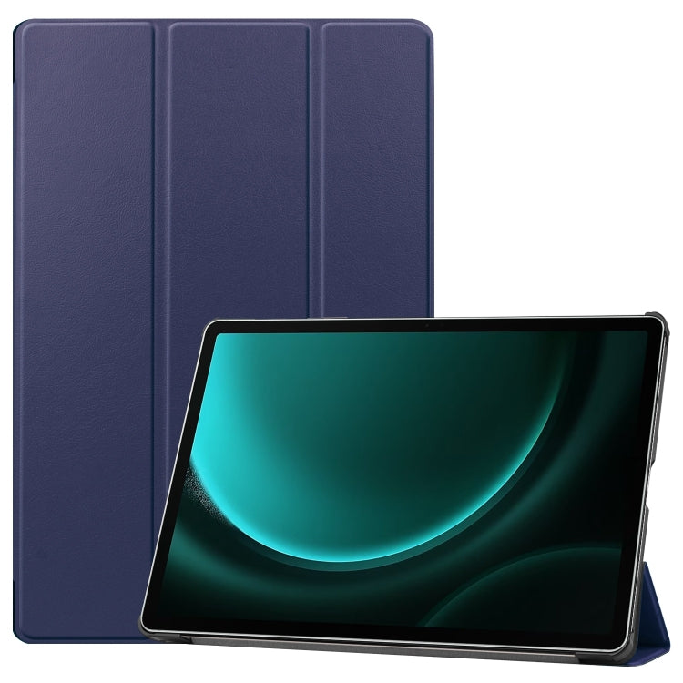 For Samsung Galaxy Tab S9 FE+ Custer Pure Color 3-Fold Holder Smart Leather Tablet Case(Dark Blue) - Galaxy Tab S9 FE+ by buy2fix | Online Shopping UK | buy2fix