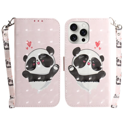 For iPhone 16 Pro 3D Colored Horizontal Flip Leather Phone Case(Heart Panda) - iPhone 16 Pro Cases by buy2fix | Online Shopping UK | buy2fix