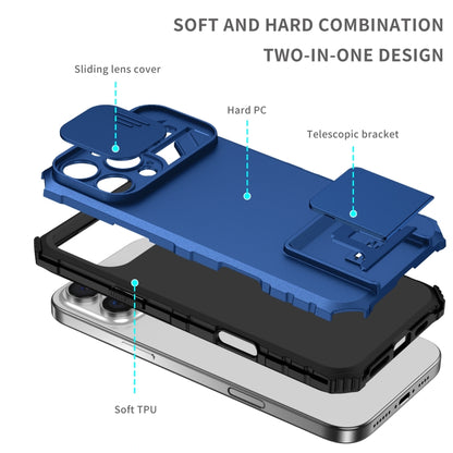 For iPhone 16 Pro Max Stereoscopic Holder Sliding Camshield Phone Case(Blue) - iPhone 16 Pro Max Cases by buy2fix | Online Shopping UK | buy2fix