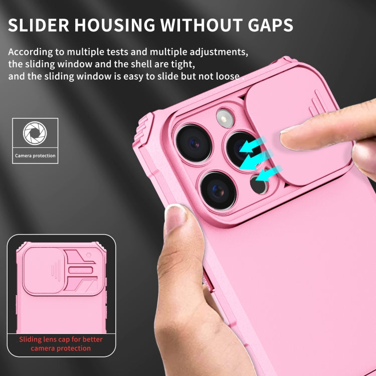 For iPhone 16 Pro Stereoscopic Holder Sliding Camshield Phone Case(Pink) - iPhone 16 Pro Cases by buy2fix | Online Shopping UK | buy2fix