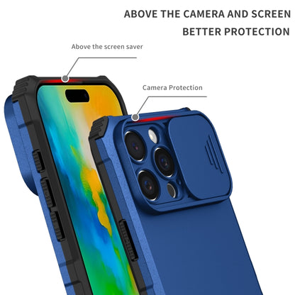 For iPhone 16 Pro Stereoscopic Holder Sliding Camshield Phone Case(Blue) - iPhone 16 Pro Cases by buy2fix | Online Shopping UK | buy2fix