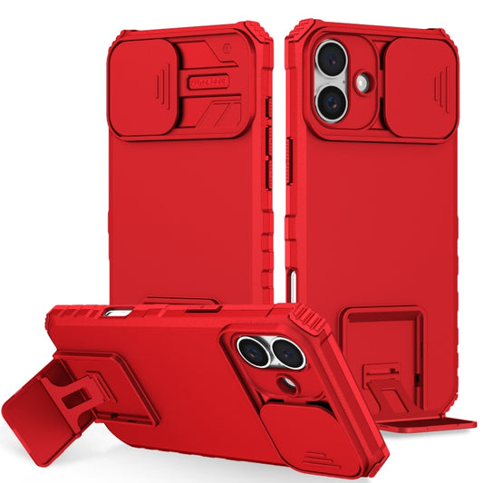 For iPhone 16 Plus Stereoscopic Holder Sliding Camshield Phone Case(Red) - iPhone 16 Plus Cases by buy2fix | Online Shopping UK | buy2fix