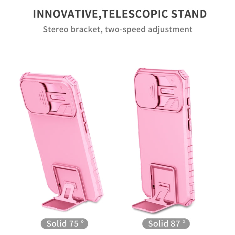 For iPhone 16 Stereoscopic Holder Sliding Camshield Phone Case(Pink) - iPhone 16 Cases by buy2fix | Online Shopping UK | buy2fix