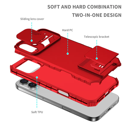 For iPhone 16 Stereoscopic Holder Sliding Camshield Phone Case(Red) - iPhone 16 Cases by buy2fix | Online Shopping UK | buy2fix