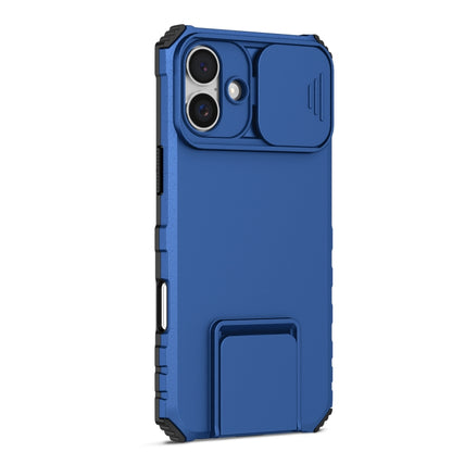 For iPhone 16 Stereoscopic Holder Sliding Camshield Phone Case(Blue) - iPhone 16 Cases by buy2fix | Online Shopping UK | buy2fix