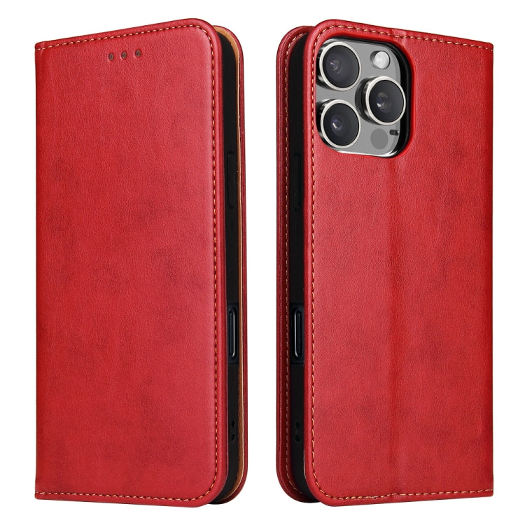 For iPhone 16 Pro Max Fierre Shann PU Genuine Leather Texture Phone Case(Red) - iPhone 16 Pro Max Cases by FIERRE SHANN | Online Shopping UK | buy2fix