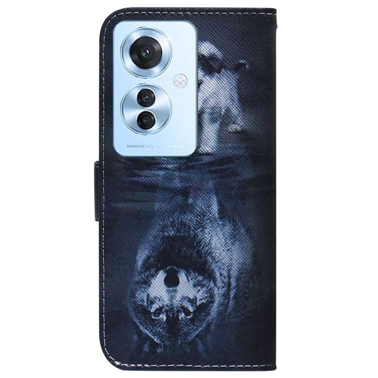 For OPPO Reno11 F Global Coloured Drawing Flip Leather Phone Case(Wolf and Dog) - Reno11 F Cases by buy2fix | Online Shopping UK | buy2fix