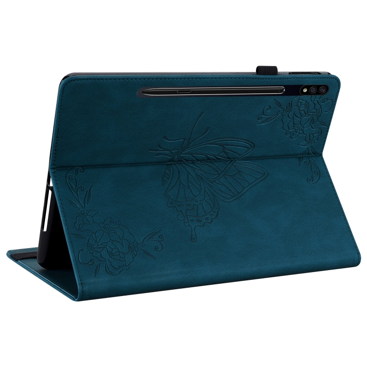 For Samsung Galaxy Tab S9+ Butterfly Flower Embossed Leather Tablet Case(Blue) - Galaxy Tab S9+ Cases by buy2fix | Online Shopping UK | buy2fix