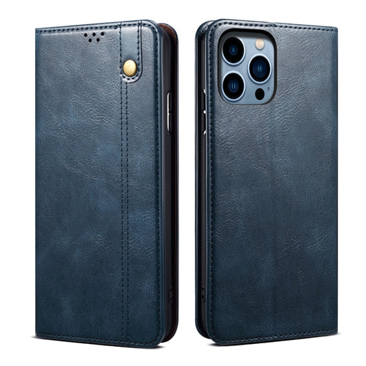 For iPhone 16 Pro Max Oil Wax Crazy Horse Texture Leather Phone Case(Blue) - iPhone 16 Pro Max Cases by buy2fix | Online Shopping UK | buy2fix