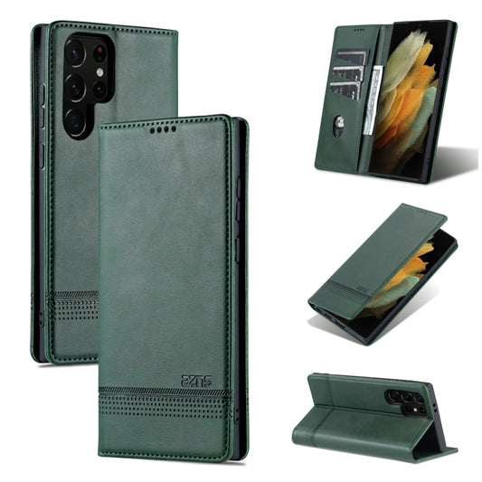 For Samsung Galaxy S24 Ultra 5G AZNS Magnetic Calf Texture Flip Leather Phone Case(Dark Green) - Galaxy S24 Ultra 5G Cases by AZNS | Online Shopping UK | buy2fix