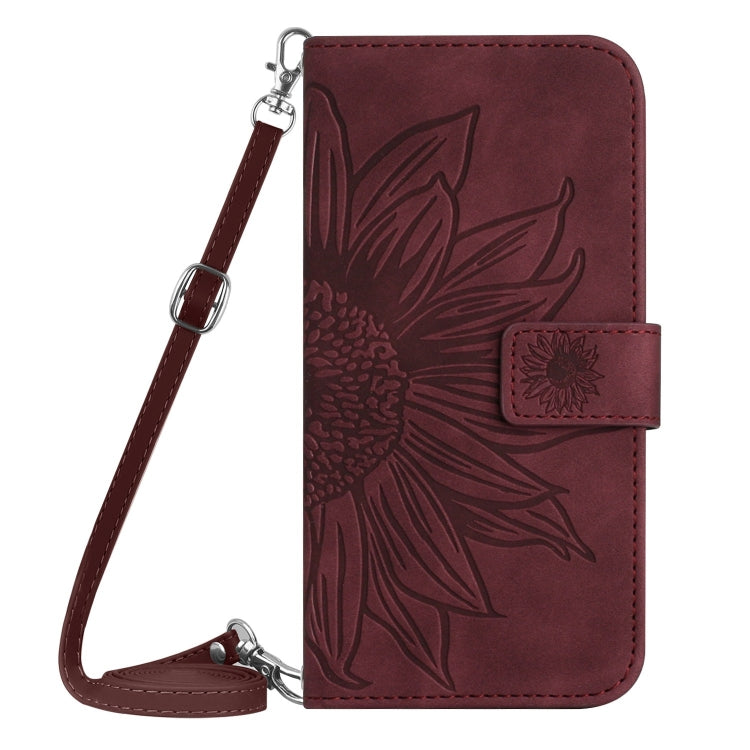 For Google Pixel 9 Skin Feel Sun Flower Embossed Flip Leather Phone Case with Lanyard(Wine Red) - Google Cases by buy2fix | Online Shopping UK | buy2fix