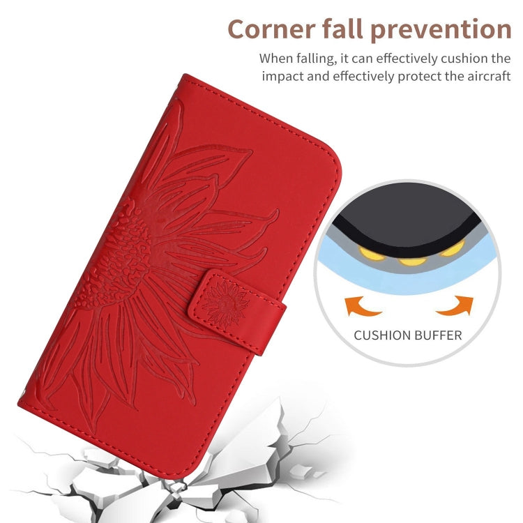 For Google Pixel 9 Pro XL Skin Feel Sun Flower Embossed Flip Leather Phone Case with Lanyard(Red) - Google Cases by buy2fix | Online Shopping UK | buy2fix