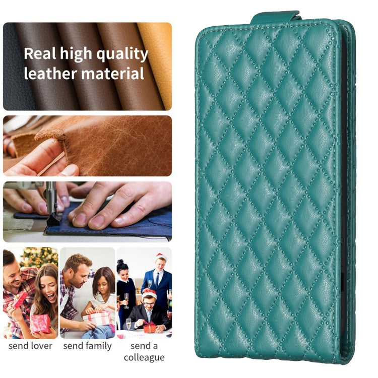 For iPhone 16 Diamond Lattice Vertical Flip Leather Phone Case(Green) - iPhone 16 Cases by buy2fix | Online Shopping UK | buy2fix