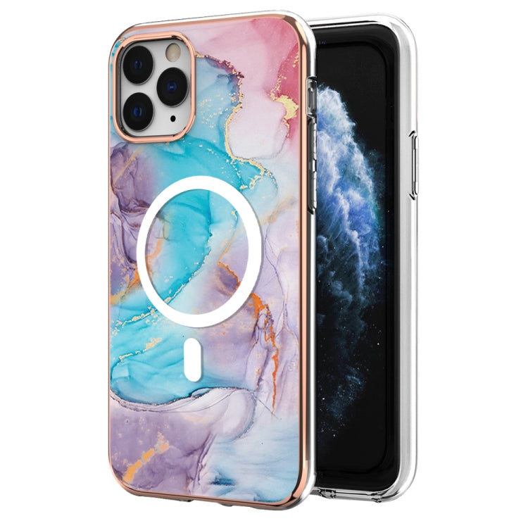 For iPhone 11 Pro Max Marble Pattern Dual-side IMD Magsafe TPU Phone Case(Blue Marble) - iPhone 11 Pro Max Cases by buy2fix | Online Shopping UK | buy2fix