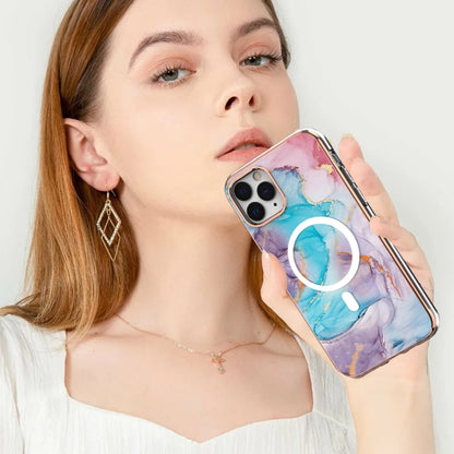 For iPhone 11 Pro Max Marble Pattern Dual-side IMD Magsafe TPU Phone Case(Blue Marble) - iPhone 11 Pro Max Cases by buy2fix | Online Shopping UK | buy2fix